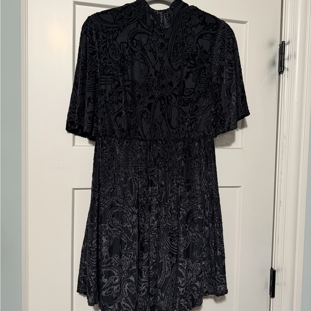 Black Jacquard Velvet Mini Dress